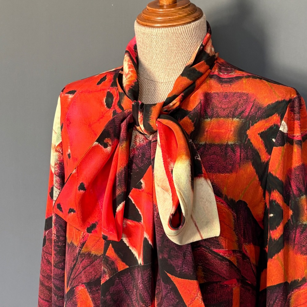 Alexander McQueen Red Butterfly Wing Bow Blouse | Sz M | Made in Italy